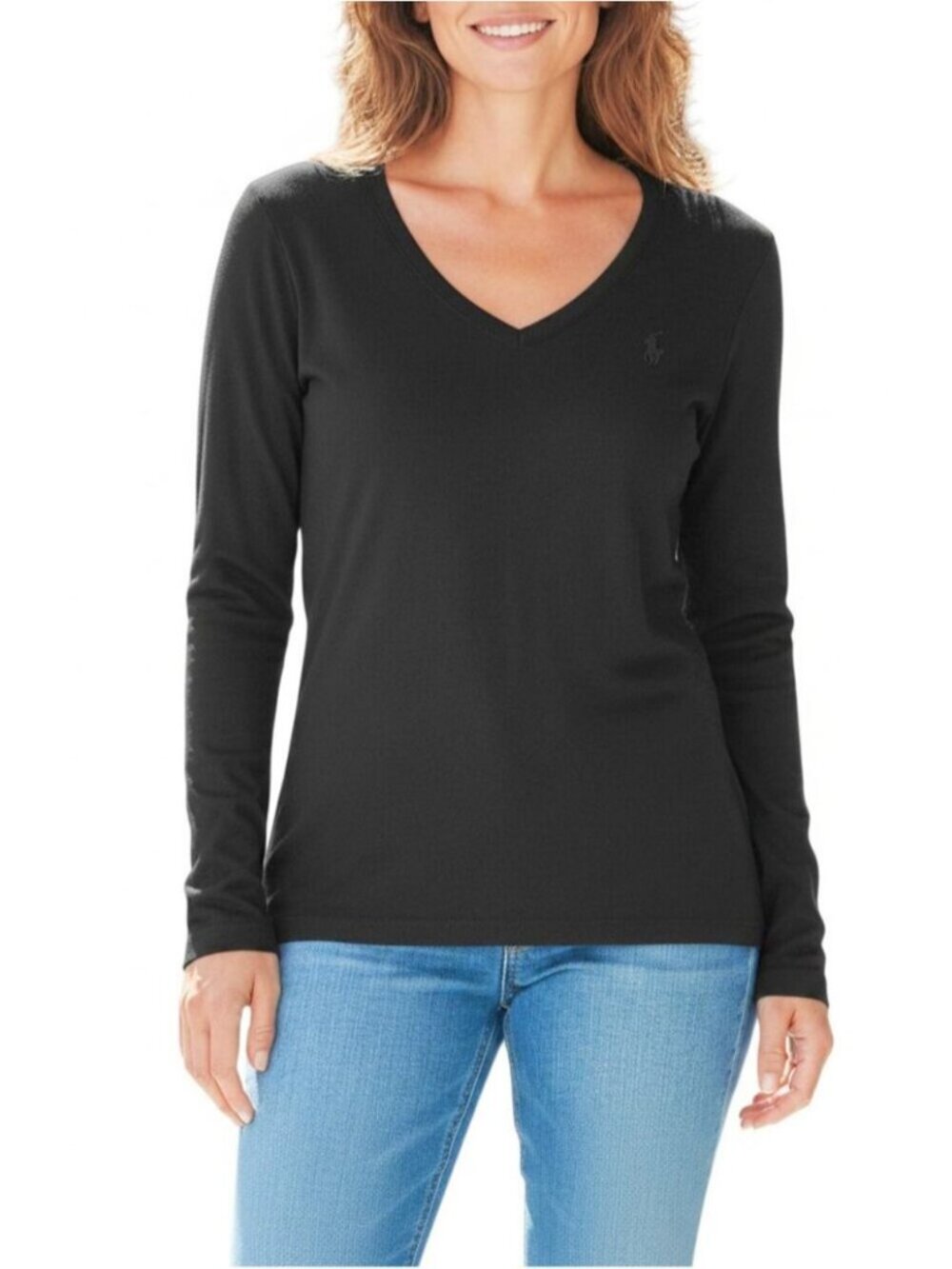 RALPH LAUREN Sport Pima Cotton V-Neck Long Sleeve Tee Size Large